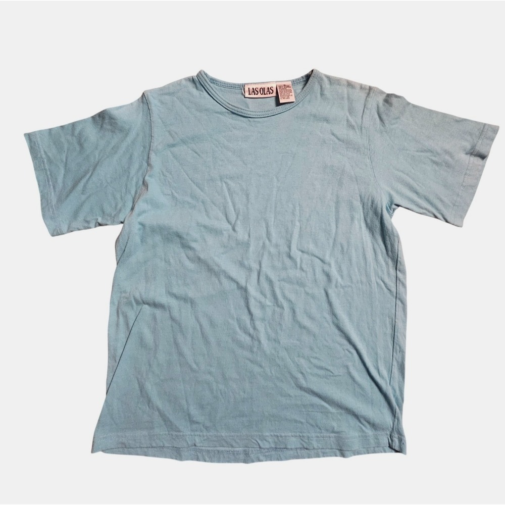 Vintage‎ Las Olas Crew Neck Short Sleeve Tee Shirt M Aqua Cotton Basic Staple